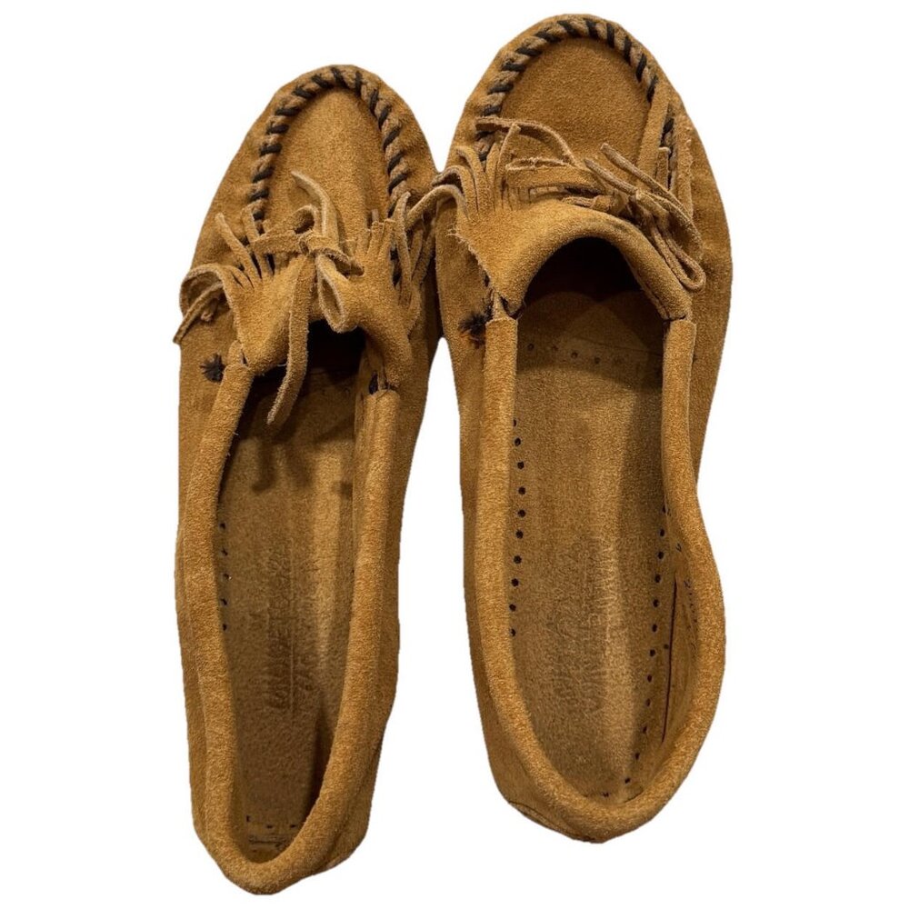 MINNETONKA‎ Women’s Light Brown Suede 407 KILTY HARD SOLE MOCCASINS Size 9